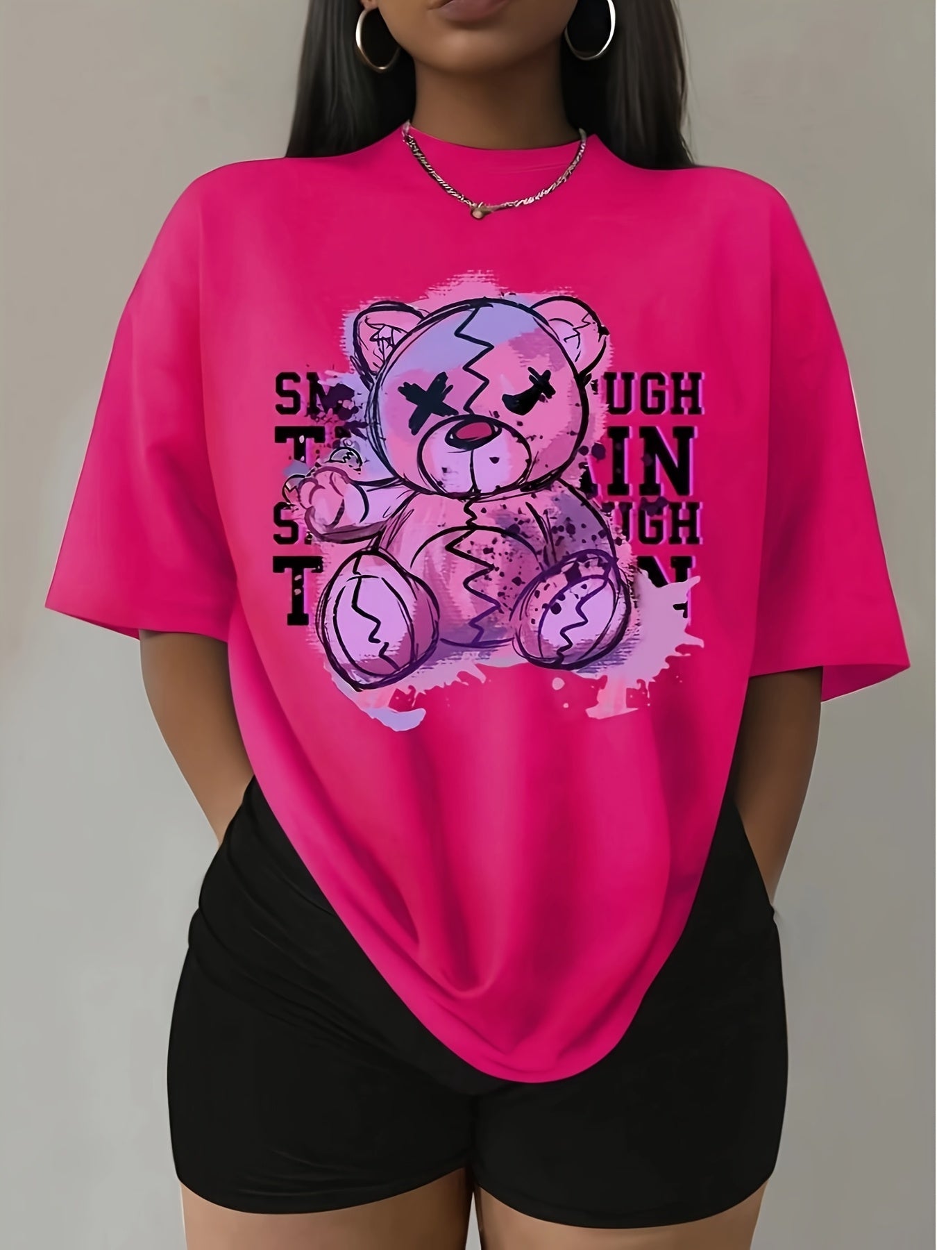 1pc Women'S Casual Jersey T-Shirt with Cartoon Graphic Print, Short Sleeve Crew Neck Top for All Seasons, Knit Fabric Fashion Clothing